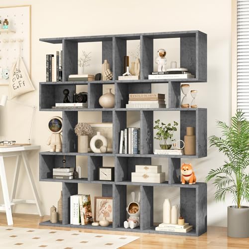 GIANTEX 5-Tier Geometric Bookshelf, 70" Tall Wood Freestanding Decorativ...