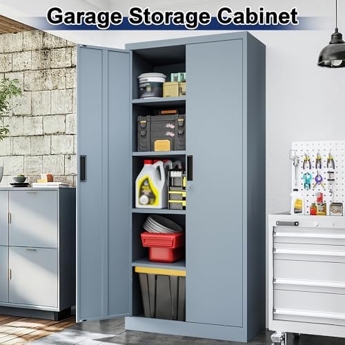 BESFUR Metal Storage Cabinet with 2 Doors and 4 Adjustable Shelves Garage Sto...