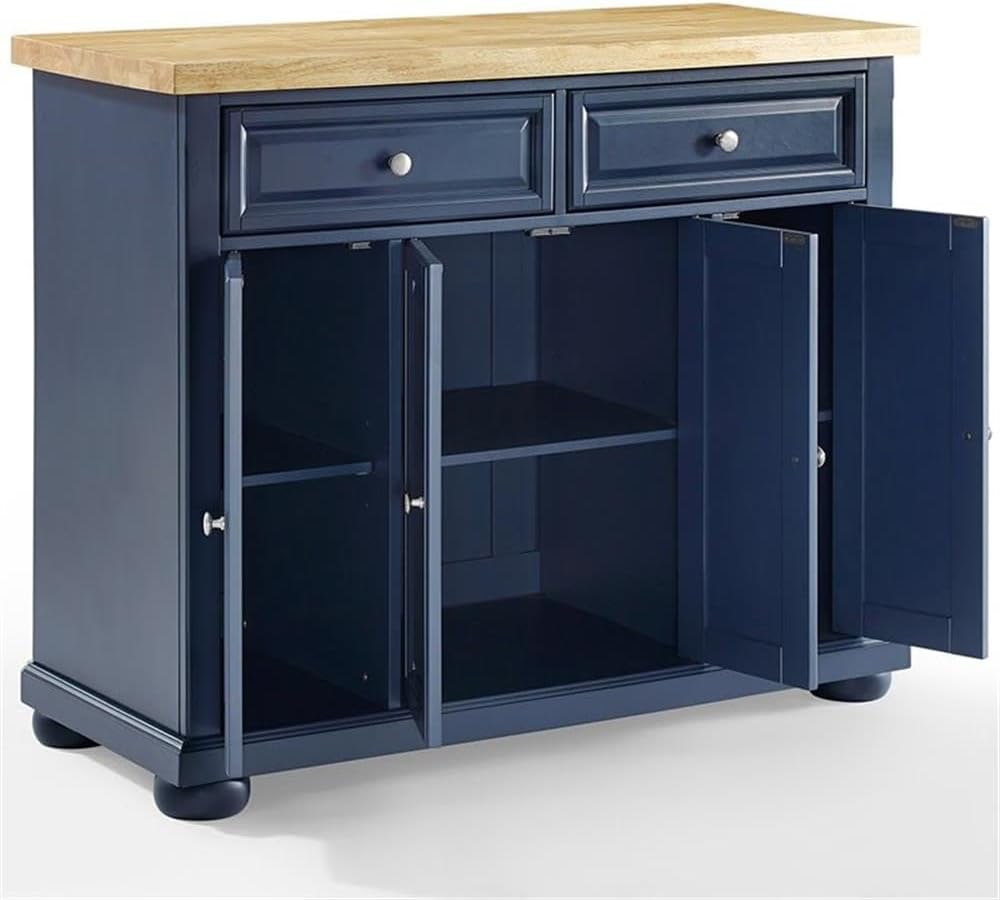 Pemberly Row Contemporary Kitchen Island Cart, Solid Wood Butcher Block Top, ...