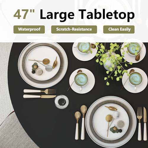 weselon 47 inch Round Dining Table for 4, Kitchen Table Dinner Table with 2-L...