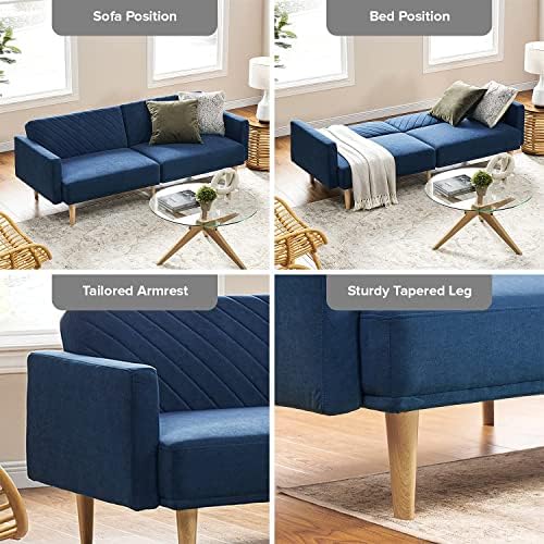 mopio 76.4" Futon Sofa Bed Chevron Styled, Sleeper Couch (Classic Blue V...