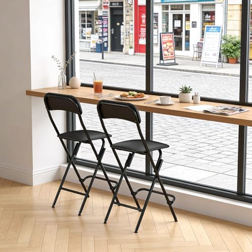 Veni Home Seat High 25" Folding Bar Stool with Backrest Leather Padded o...