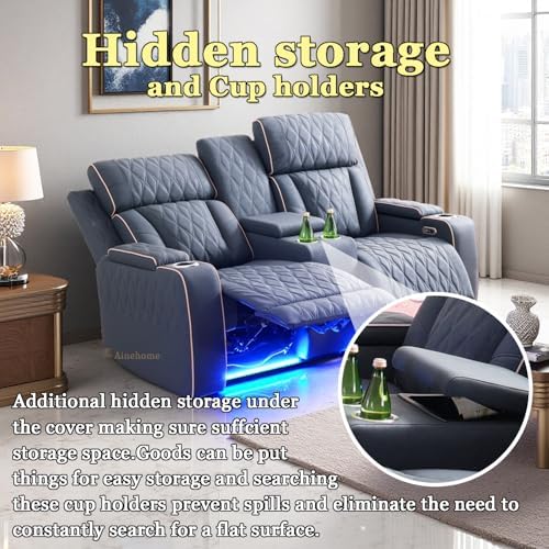 A Ainehome Sanded Leather Power Recliner Sofa Set with LED, 3 Pieces Living R...