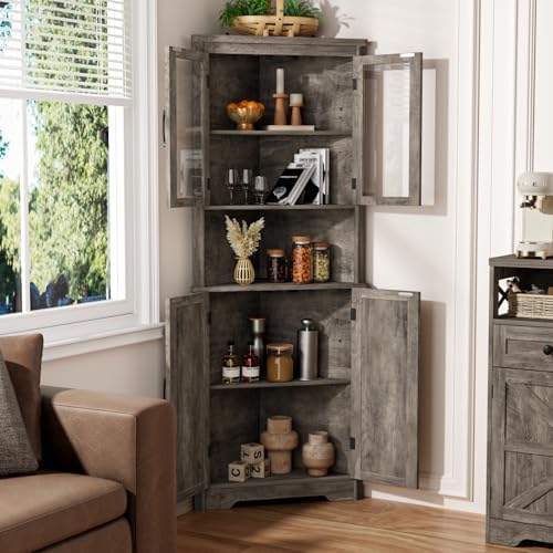 FiveWillowise 67'' Tall Farmhouse Corner Cabinet, Corner Bathroom Cab...