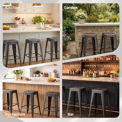 30 Inch Grey Metal Bar Stools, Set of 4, Backless