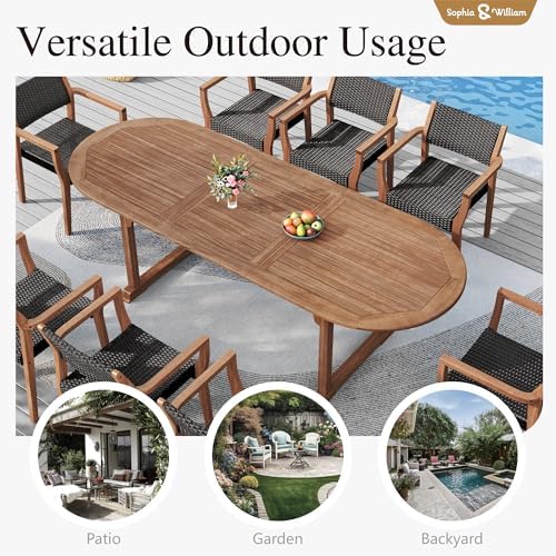 Sophia & William Outdoor Wood Dining Set for 8, Expandable Acacia Table