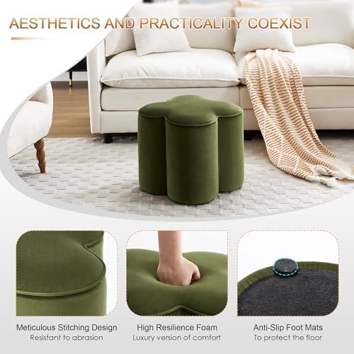 Zesthouse Flower Pouf Ottoman Foot Rest, Velvet Fabric Poofy Ottoman Stool | ...