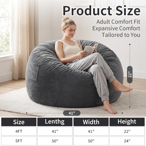 Kromax Bean Bag Chair with Filling Included, Large 4FT Comfy Bean Bag Chairs ...