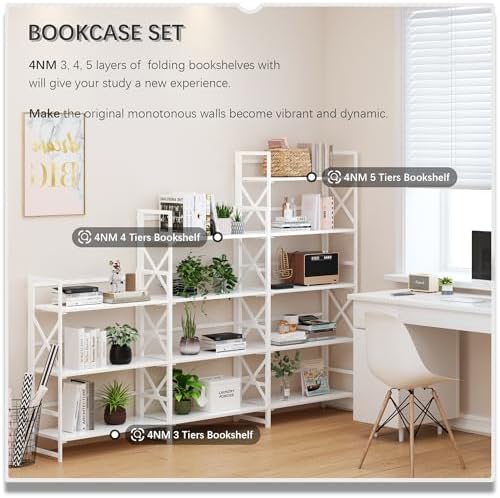 4NM 5 Tiers No Assembly Book Shelves, 51.2" H Folding Bookshelf Bookcase...