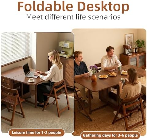 Drop Leaf Table and Chairs - 59" Fully Assembled Folding Dining Table 4-...