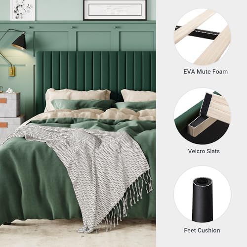 Allewie King Bed Frame, Velvet Upholstered Platform Bed with Adjustable Verti...