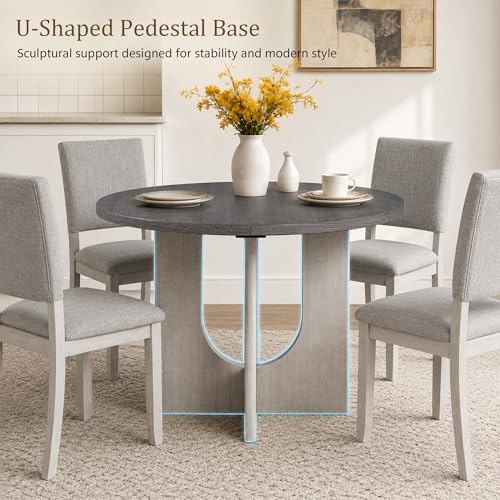 leovanni Round Dining Table Set for 4, Kitchen Table with 4 Upholstered Chair...