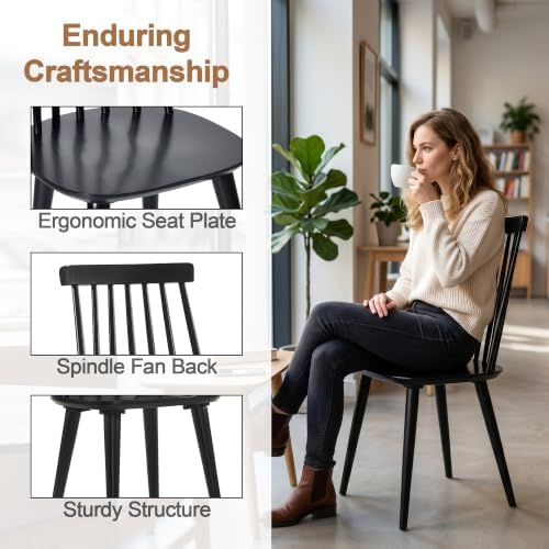 DUHOME Dining Chairs Set of 2 Wood Dining Room Chair Black Spindle Side Kitch...