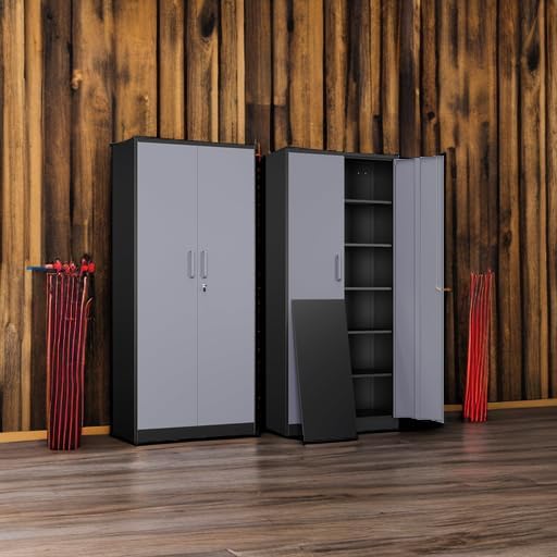 Yizosh Metal Garage Storage Cabinet with 2 Doors and 5 Adjustable Shelves - 7...
