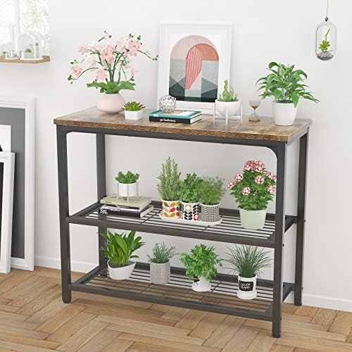 Ecoprsio Small Console Table, Sofa Table with Double Mesh Shelves, Industrial...