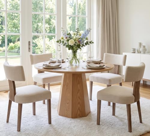 RIVOVA Mid Century Modern Dining Chairs Set of 4 Upholstered Linen Fabric Din...