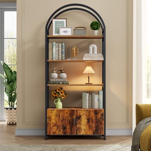 Jehiatek Arched Bookshelf with Storage Cabinet 71 Inch Tall Industrial Bookca...