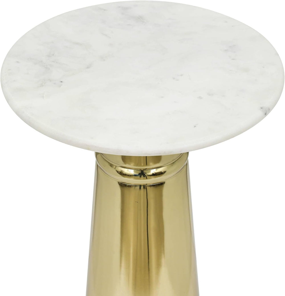 Gold Side Table with White Marble Top | Decorative Modern End Table | Pedesta...