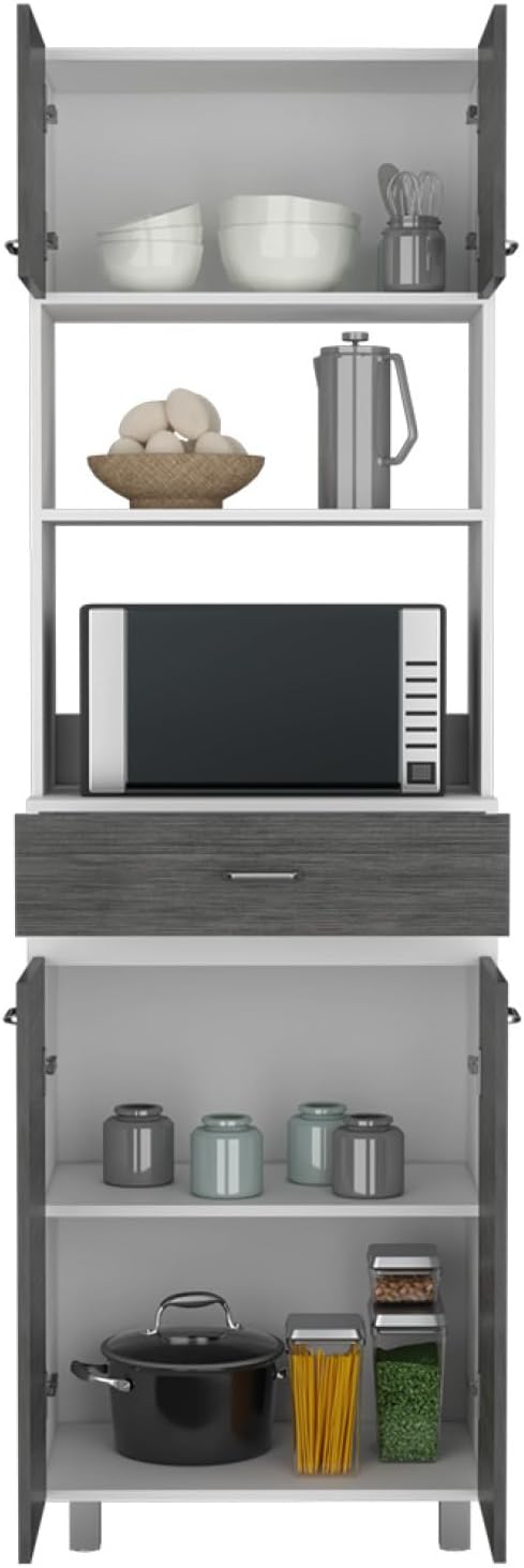 Caribe Microwave Cabinet, Double Door, One Drawer and One Shelf - White/Smoke...