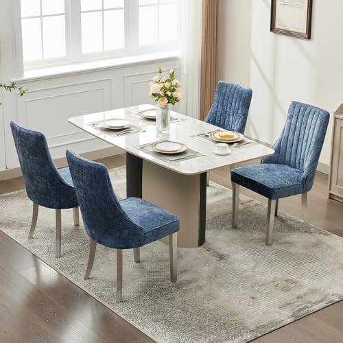 Shenyon Blue Dining Chairs Set of 6,Chenille Fabric Upholstered Dining Chairs...
