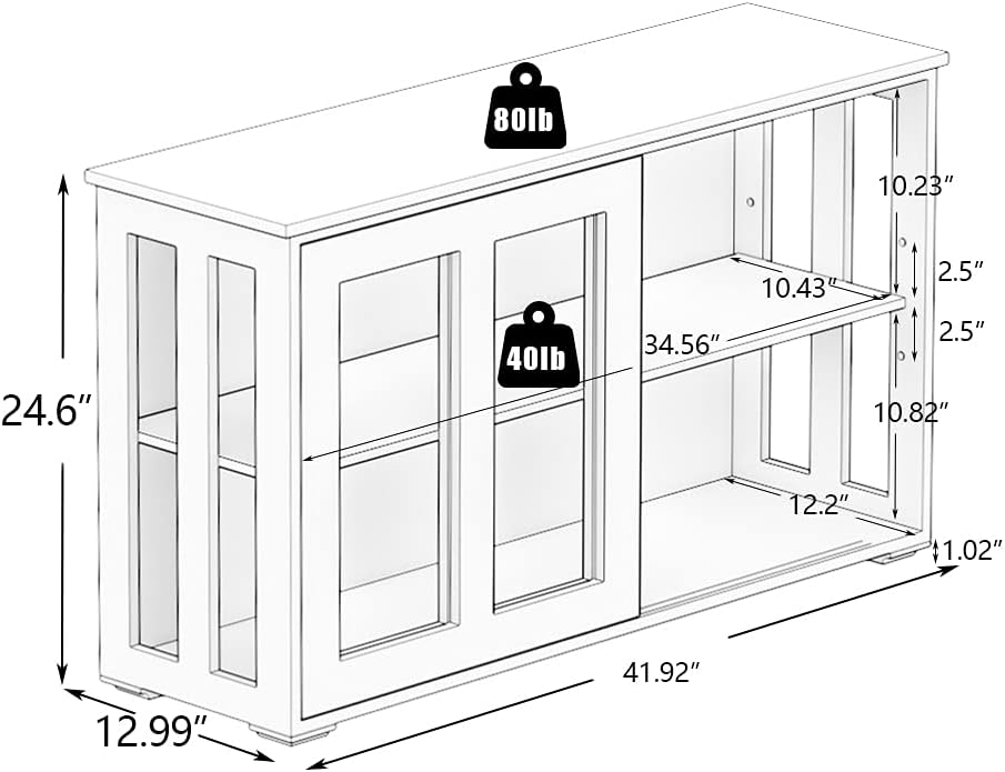 White Sideboard Buffet Cabinet with Sliding Glass Doors, Storage Credenza wit...