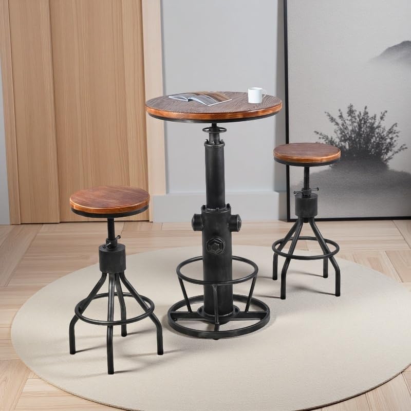 Industrial Bistro Bar Table 38.6-44.4inch Height Adjustable Farmhouse Pub Tab...