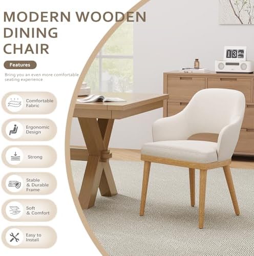 MALOL Wooden Dining Chairs Set of 4, Modern Fabric Upholstered Dining Room Ch...