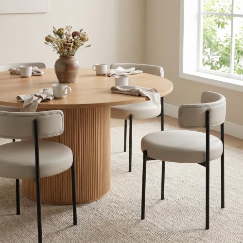 Modern Dining Chairs Set of 6, Faux Leather, Beige Grey