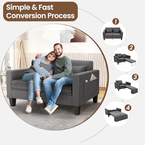 SEJOV 6-in-1 Convertible Sofa Bed, 58" Loveseat Sleeper Sofas, Gray | Pu...
