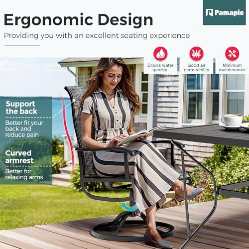 7-Piece Outdoor Dining Set, Patio Furniture Set with Textilene Swivel Chairs,...