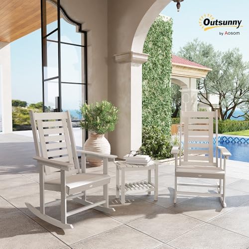 Outsunny Outdoor Rocking Chairs Set of 2 HDPE Patio 28" High Back White ...