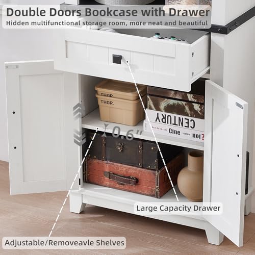Joaxswe 72in Tall Bookshelf 7 Tier Bookcase with Drawer and Barn Doors and Ad...