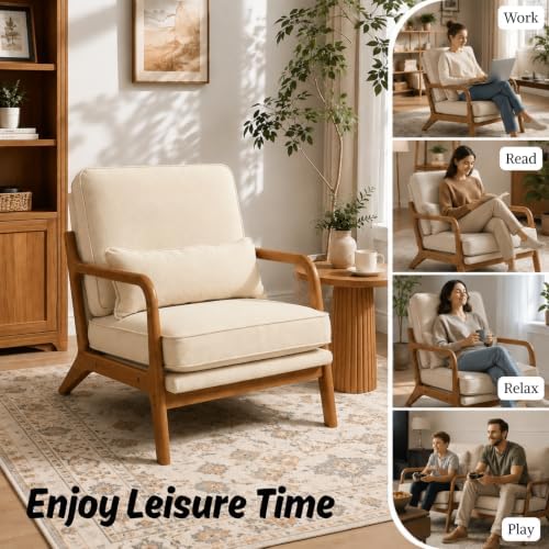 Karl home Mid-Century Modern Accent Reading Chair, Beige | Linen Upholstered,...