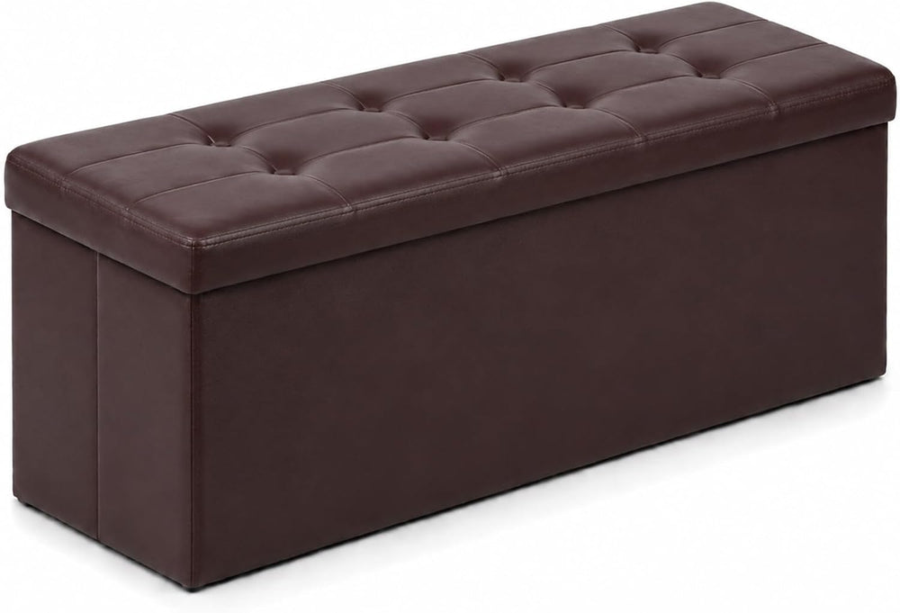 ALASDO 43 Inch Folding Storage Ottoman Bench with Hidden Storage, PU Leather ...