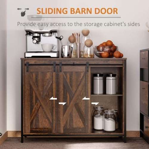 HOMCOM Industrial Farmhouse Buffet Cabinet, Kitchen Sideboard with Sliding Ba...