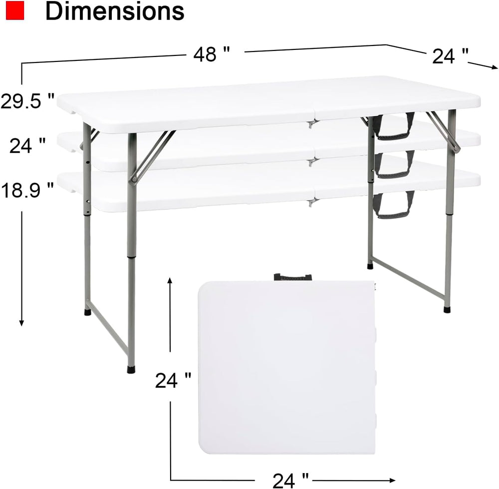 2-PCS 48" W x 24" D x 29.5" H - 4FT White Folding Table Heavy ...