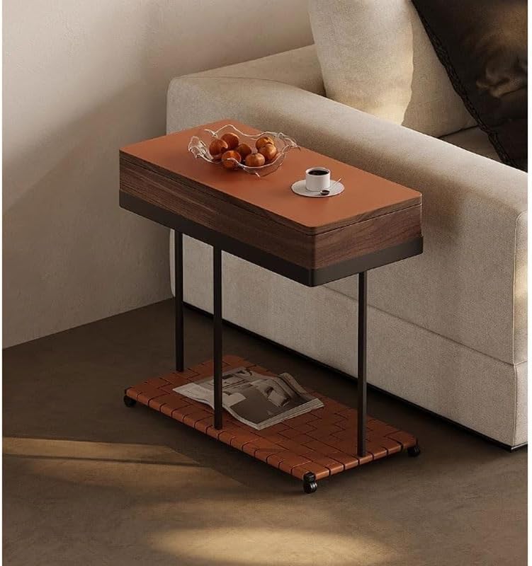 Sofa Side Table Cabinet Art Wood Movable Bedside Storage Rack Furniture Decor...