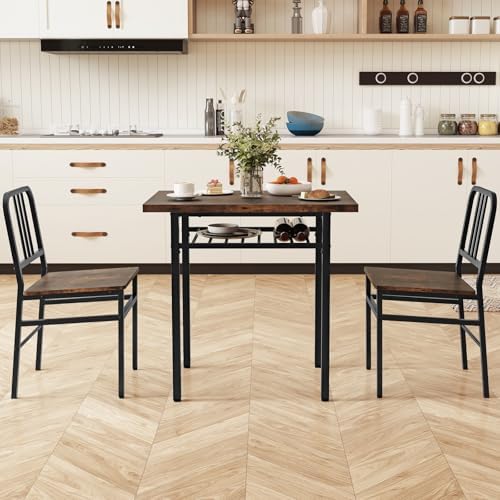 GIANTEX 3-Piece Dining Table Set, Rectangular Kitchen Table with Storage Rack...