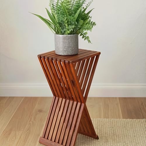 Bare Decor Taj Folding Plantstand End Table in Solid Teak Wood, 28" High
