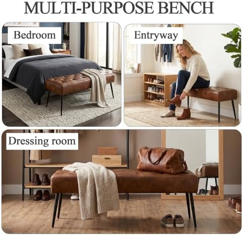 DUHOME Button-Tufted Ottoman Bench, Upholstered Bedroom Benches Leather Footr...