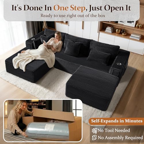 108" Oversized Cloud Sectional Couch, Comfort U Shaped Couch for Living ...