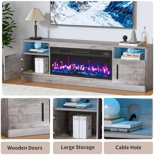 PRETZI Fireplace TV Stand with 36" Fireplace Up to 80" TVs for Livi...