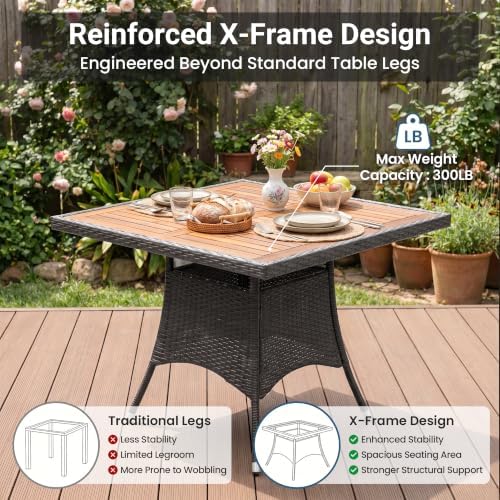 Wisteria Lane Rattan Patio Table and Chairs Set with Acacia Wood Tabletop