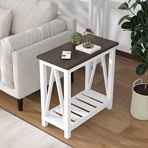 ChooChoo Farmhouse End Table Set of 2, Narrow Side Table with Shelf