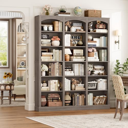 FACBOTALL 71" Triple Wide Bookshelf, 6 Tier Bookshelf, Large Arch Bookcase