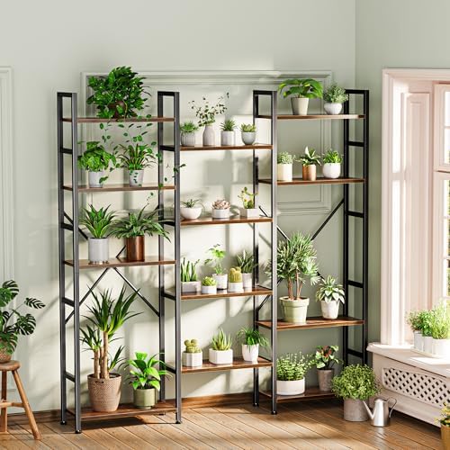 SUPERJARE Triple Bookshelf, Bookcase with 14 Open Display Shelves, Wide Book ...