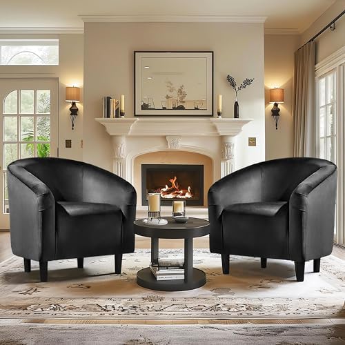 Yaheetech Compact Velvet Accent Chairs Set of 2 for Small Spaces, Black | Com...
