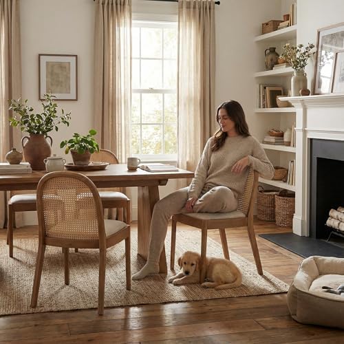 DUOMAY Mid-Century Modern Rattan Dining Chairs Set of 2, Wooden Dining Room C...