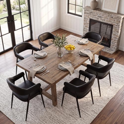 HNY Modern Dining Room Arm Chairs Set of 6, Retro Faux Leather Upholstered Ba...