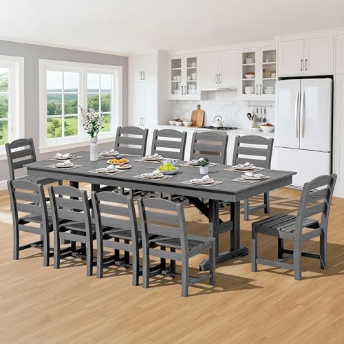 SERWALL Outdoor HDPE Armless Dining Chairs Set of 4,All-Weather Use,Gray